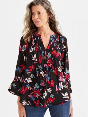 Style & Co Printed Women's Pintuck Ruffle Floral Top